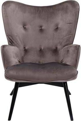 Kare Design Fauteuil Vicky Fluweel Grijs Zwarte Houten Poten