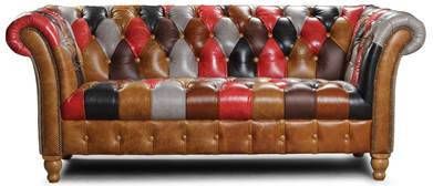 Chesterfield Periwinkle leer patchwork 2 zits bank