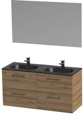 Tiger Studio badkamermeubel incl spiegel en zwarte wastafel 120cm chalet eiken