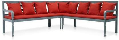 vidaXL 3 delige Loungeset massief acaciahout grijs en rood