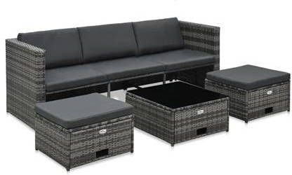 vidaXL 4 delige Loungeset met kussens poly rattan grijs