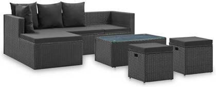 vidaXL 4 delige Loungeset met kussens poly rattan zwart