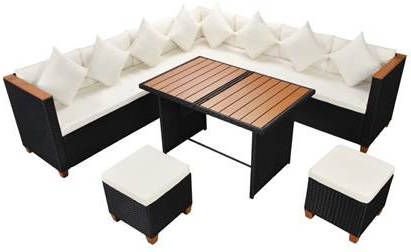 vidaXL 7 delige Loungeset met kussens poly rattan zwart
