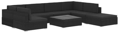 vidaXL 8 delige Loungeset met kussens poly rattan zwart