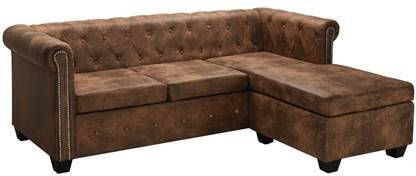 vidaXL Bank Chesterfield stijl L vorm kunstsuède bruin