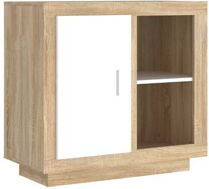 vidaXL Dressoir 80x40x75 cm wit en sonoma eikenkleurig