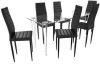VidaXL Eetkamerset 6 zwarte slim line stoelen en 1 glazen tafel online kopen