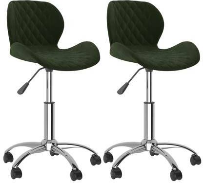 vidaXL Eetkamerstoelen draaibaar 2 st fluweel donkergroen