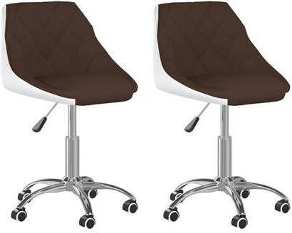 vidaXL Eetkamerstoelen draaibaar 2 st kunstleer bruin en wit