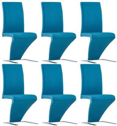vidaXL Eetkamerstoelen met zigzag vorm 6 st kunstleer blauw
