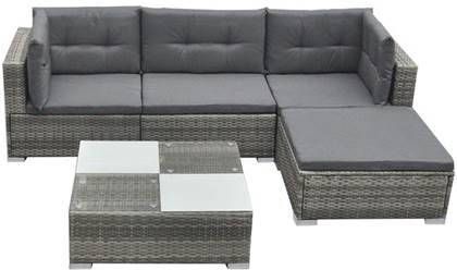 VidaXL 5 delige Loungeset Met Kussens Poly Rattan Grijs