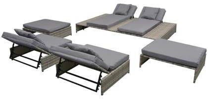 VIDAXL 5 delige Loungeset met kussens poly rattan grijs