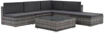 VidaXL 6 delige Loungeset Met Kussens Poly Rattan Grijs