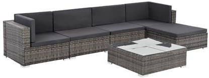 VidaXL 6 delige Loungeset Met Kussens Poly Rattan Grijs