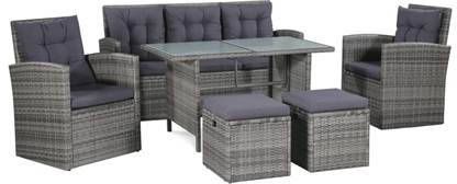 VidaXL 6 delige Loungeset Met Kussens Poly Rattan Grijs