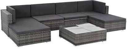 VidaXL 7 delige Loungeset Met Kussens Poly Rattan Grijs