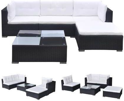VidaXL 5 delige Loungeset Met Kussens Poly Rattan Zwart