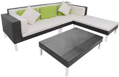 VIDAXL 4 delige Loungeset met kussens poly rattan zwart