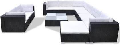 VidaXL 10 delige Loungeset Met Kussens Poly Rattan Zwart