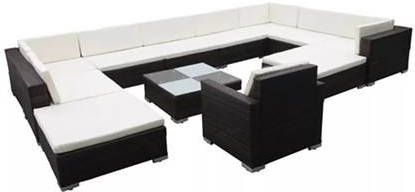 VIDAXL 12 delige Loungeset met kussens poly rattan zwart