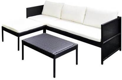 VIDAXL 3 delige Loungeset met kussens poly rattan zwart