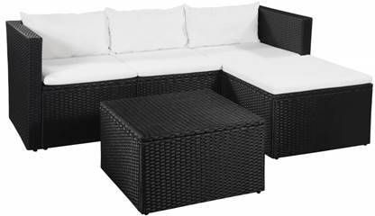 vidaXL Loungeset poly rattan zwart en crèmewit 10 delig