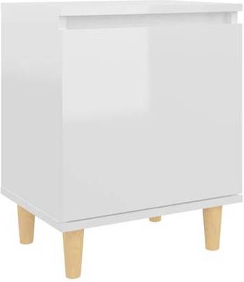 vidaXL Nachtkastje met massief houten poten 40x30x50 cm hoogglans wit