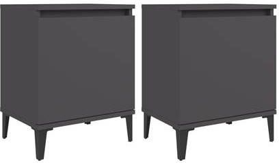 vidaXL Nachtkastjes 2 st met metalen poten 40x30x50 cm grijs