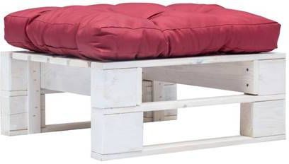 vidaXL Tuinpoef met rood kussen pallet hout wit