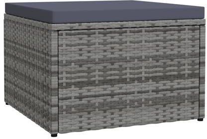 vidaXL Tuinvoetenbank met kussen poly rattan grijs