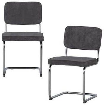 Woood Corduroy Buisframe Stoel Ribstof Antraciet Set van 2
