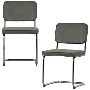 Woood Corduroy Buisframe Stoel Ribstof Groen Set van 2