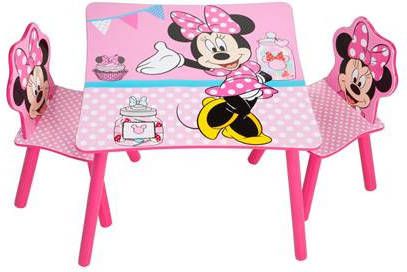 Lezen Verplaatsing aangrenzend Disney Tafel met 2 stoelen Minnie Mouse roze 63x63x45 cm WORL222013 -  Meubelmooi.nl