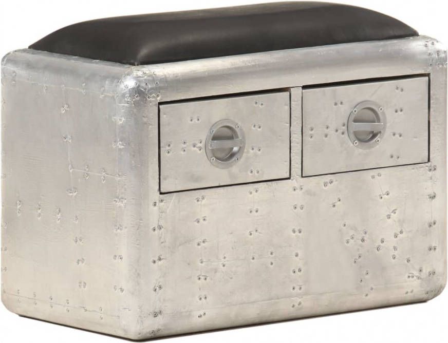 vidaXL Bankje luchtvaartstijl 59 cm echt leer zilverkleurig en zwart