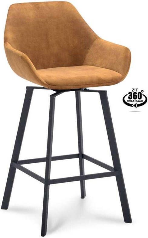 Leen Bakker Barkruk Riyo velvet cognac 65 cm 2 stuks
