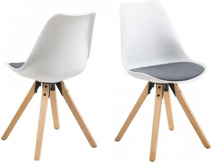 Hioshop 2 X Dimmo Eetkamerstoel Schelpstoel Wit, Donkergrijs, Rubberhout.