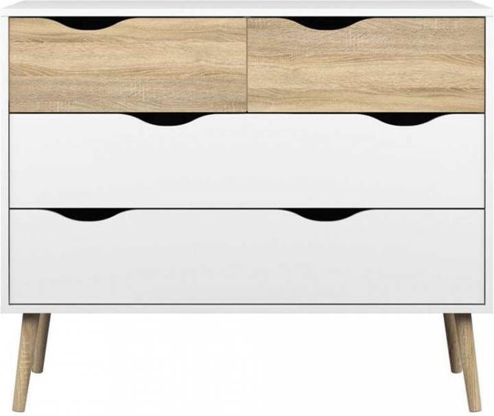 Leen Bakker Ladekast Delta 4 lades wit/eikenkleur 81, 7x98, 6x39, 1 cm