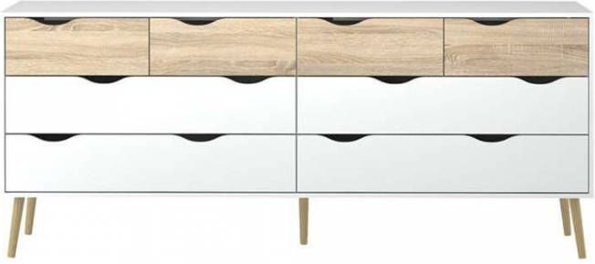 Leen Bakker Ladekast Delta 8 lades wit/eikenkleur 81, 7x195, 6x39, 1 cm