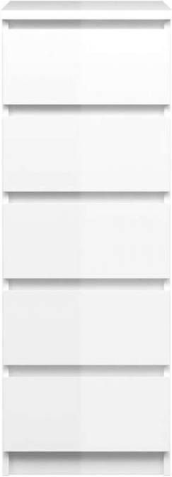 Leen Bakker Ladekast Naia hoog 5 lades hoogglans wit 111, 3x40, 2x50 cm