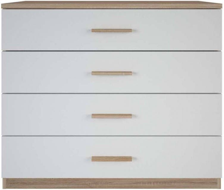 Leen Bakker Ladekast Selena 4 lades eikenkleur/wit 84, 7x100x41, 6 cm