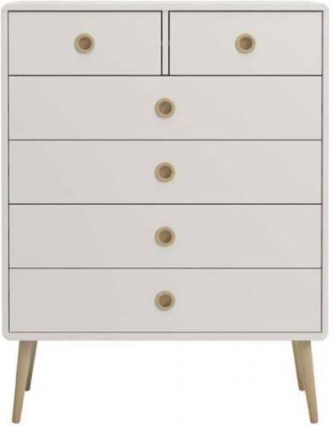 Leen Bakker Ladekast Soft Line 6 lades wit 105, 2x81, 3x39, 6 cm