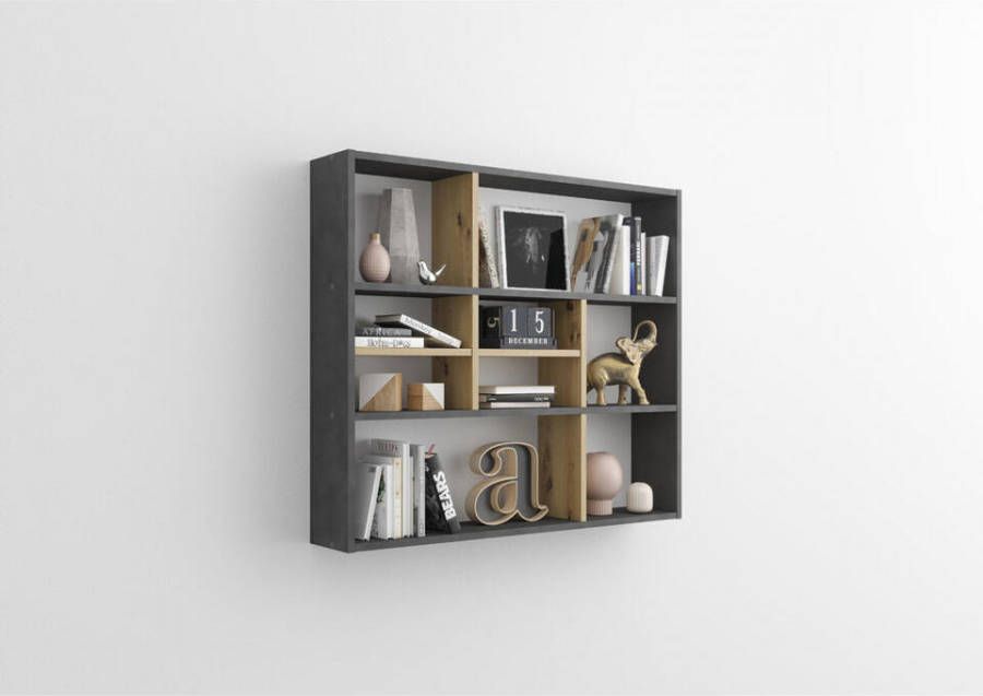 Leen Bakker Wandrek Mika grijs/eiken 78, 5x90x16 cm