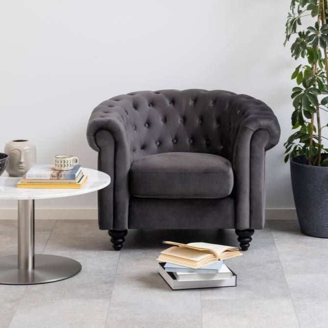 Bendt Fauteuil 'Anders' Velvet, kleur Donkergrijs