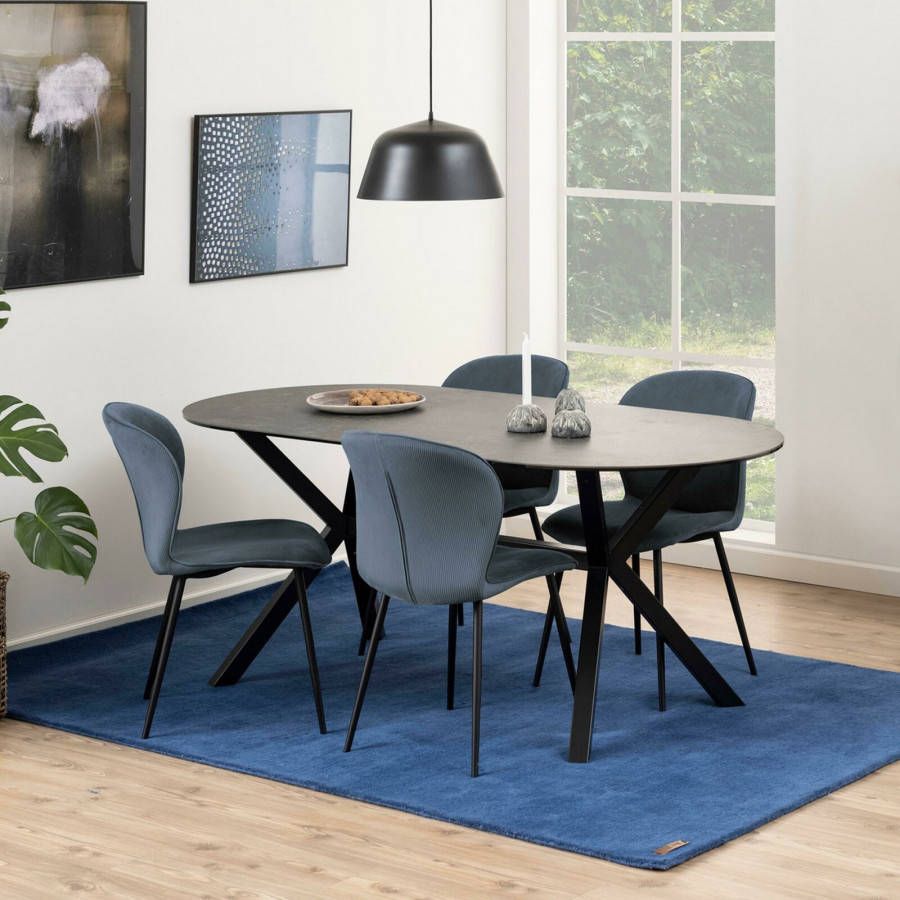 Hioshop Laxey Eetkamertafel Glas, Keramiek, Zwart.