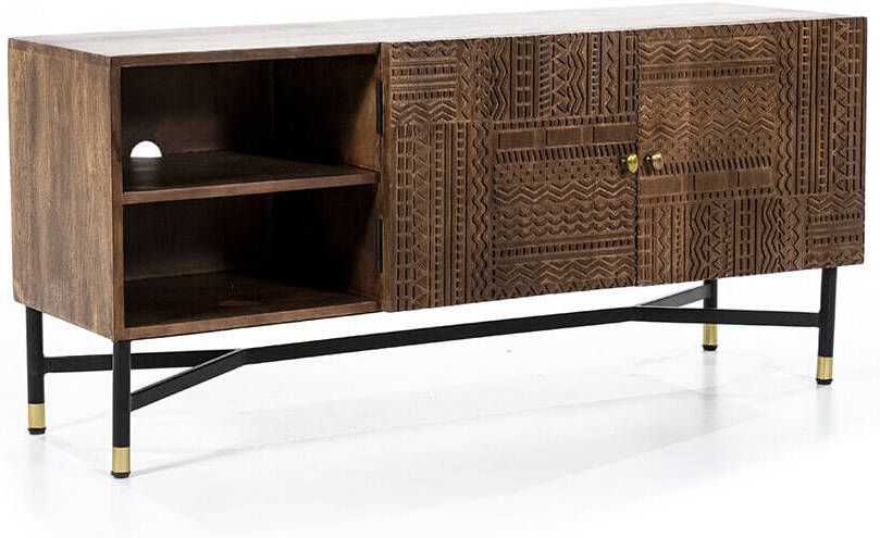 Eleonora TV meubel 'Isa' Mangohout en metaal, kleur Donkerbruin, 130cm