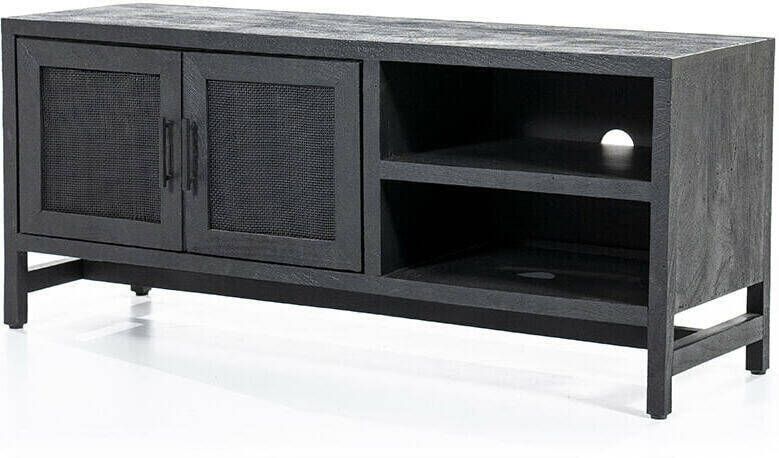 Eleonora TV meubel 'Vic' Zwart mangohout en webbing, 130cm