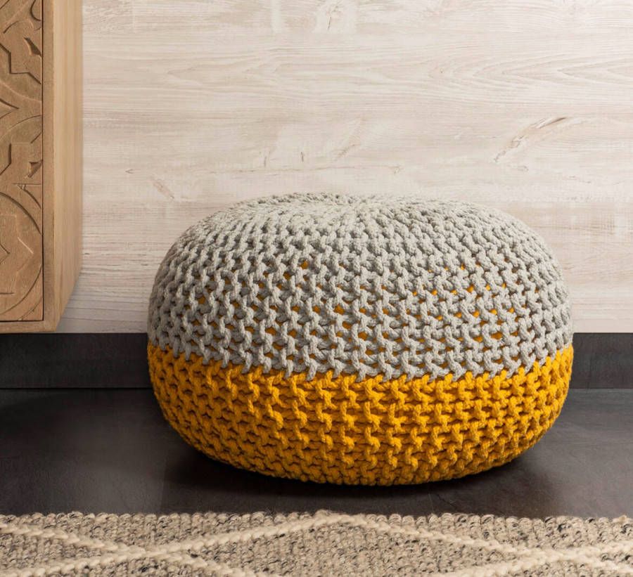 Kave Home Poef Arnot Ø 50 cm mosterd en grijs