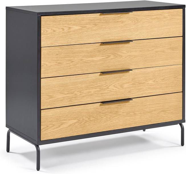 Kave Home Savoi MDF ladekast met zwarte lak en zwart afgewerkt staal