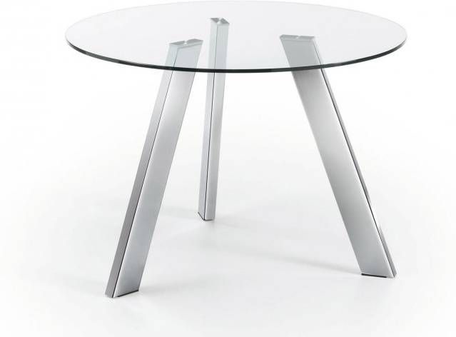 Kave Home Carib ronde glazen tafel en stalen poten met chroom
