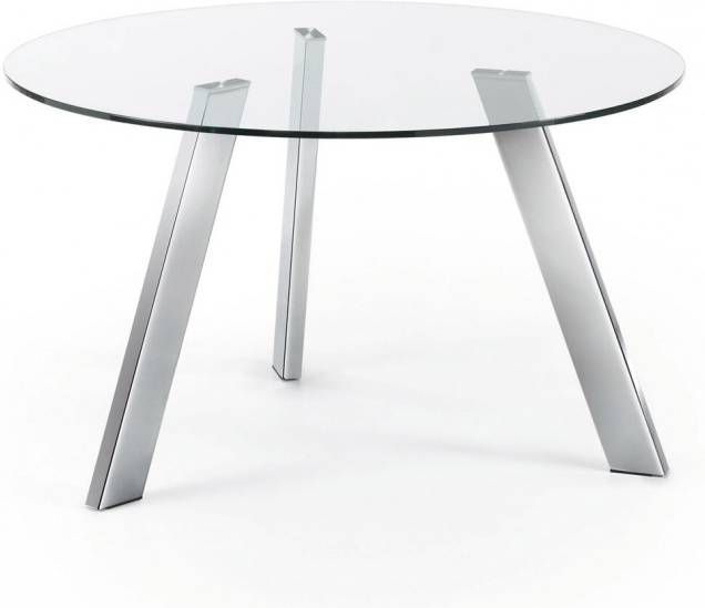 Kave Home Carib ronde glazen tafel en stalen poten met chroom